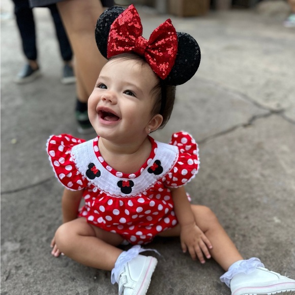 💎2/$22~Disney Inspired Red/Black Sequin Minnie Mouse Ears Stretch Headband~OS - Picture 1 of 14